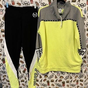 Pink brand casual set with legging. Pullover top with side pockets.